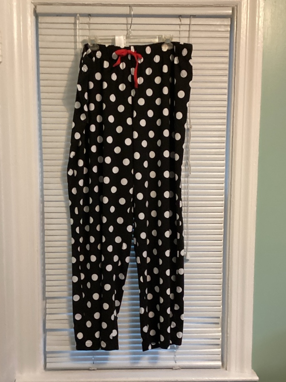 Disney Black and White Polka Dot Pajama Pants with Red Tie